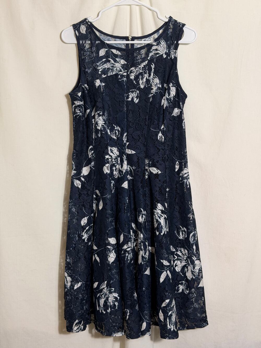 Roz & Ali Navy Floral Lace Fit & Flare Dress – Size 10